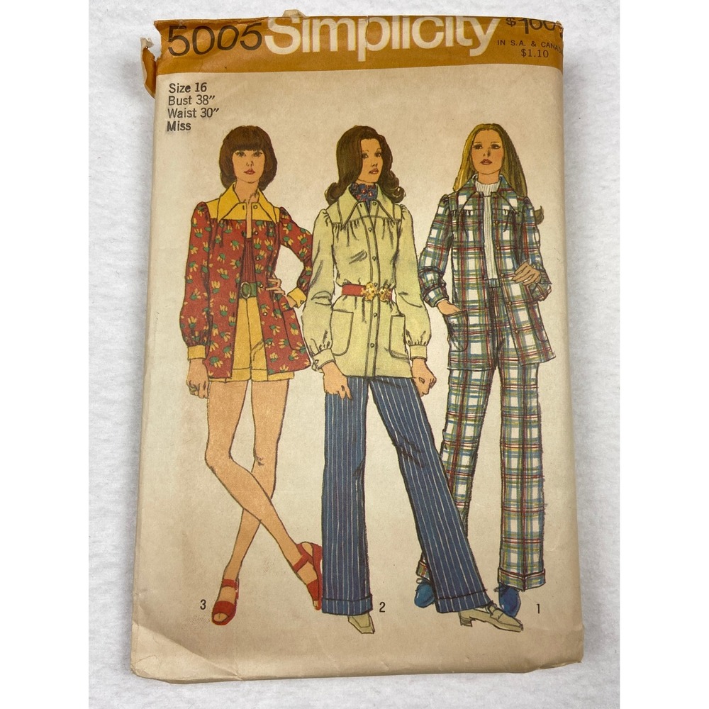 Vintage 1972 Simplicity 5005 Sewing Pattern Smock Jacket Pants Shorts Size 16
